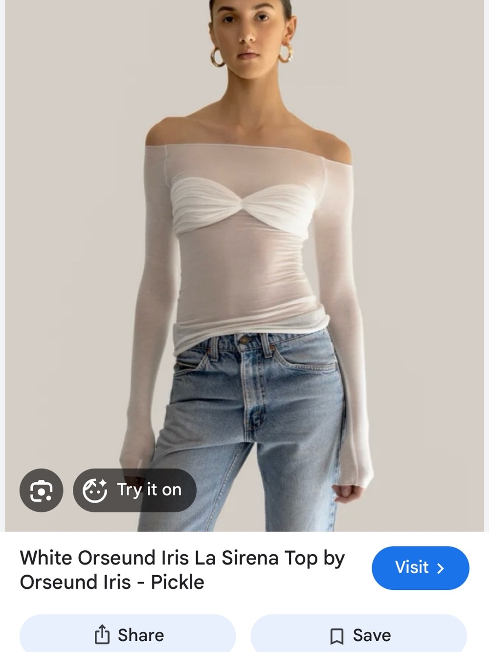Orseund Iris Off-Shoulder Sheer White Twist-Bust Top